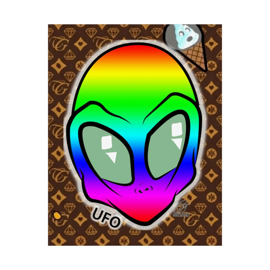 Rainbow Alien UFO Designer High Fashion Graffiti Designer Matte Vertical