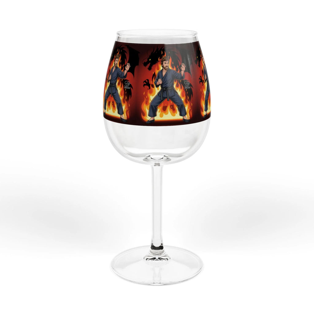 Flaming Warrior Chuck Norris Dragon Elite Illustration Wine Glass | 12oz by GT