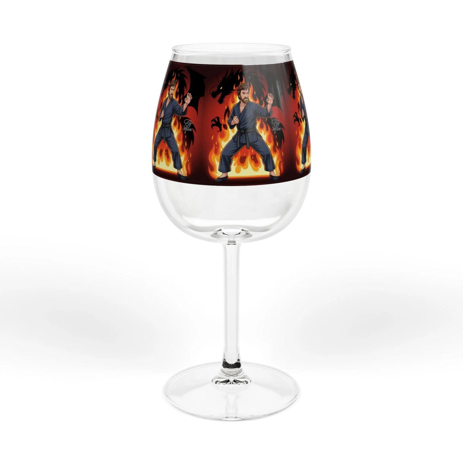Flaming Warrior Chuck Norris Dragon Elite Illustration Wine Glass | 12oz by GT