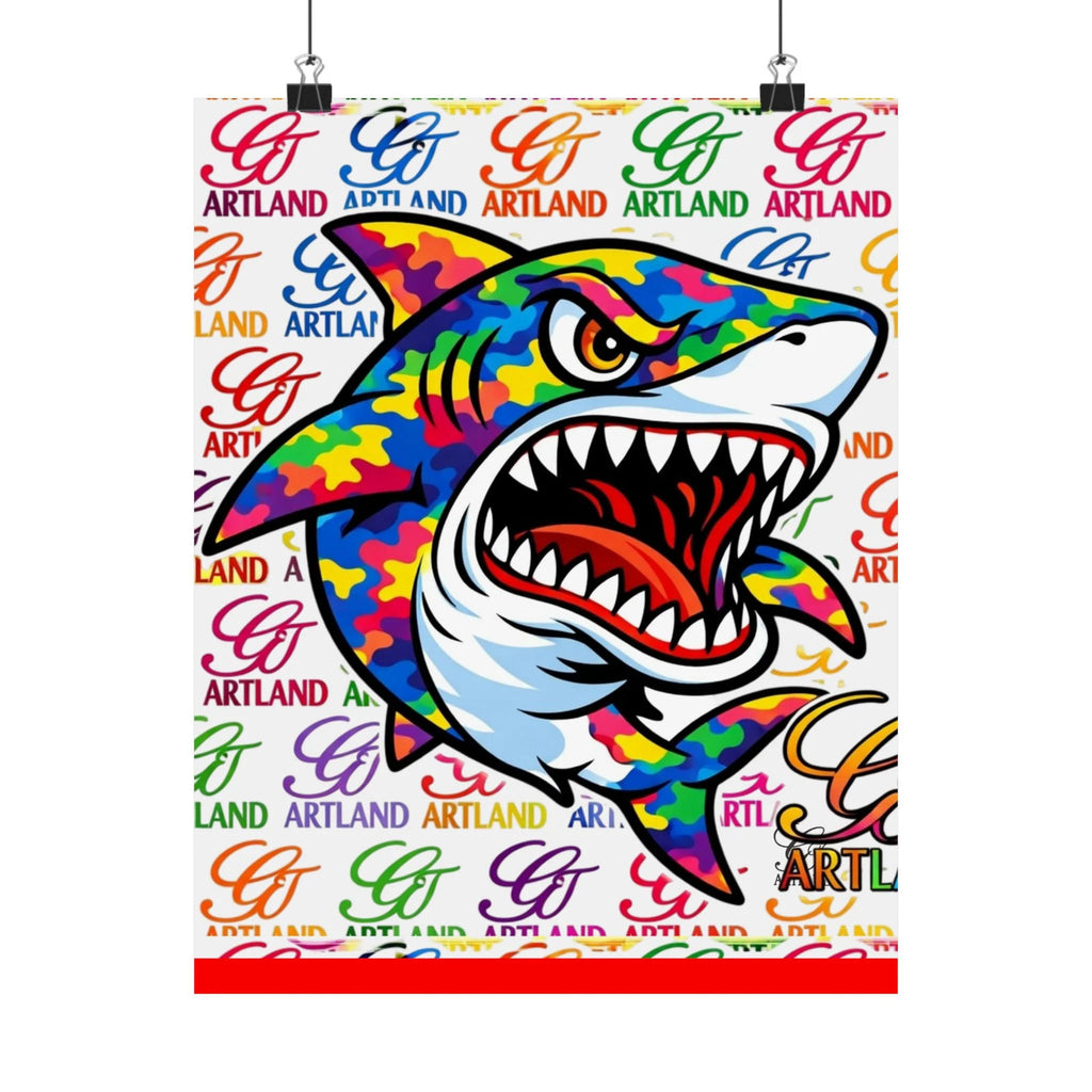 Colorful Designer Camouflage Killa Shark GT Matte Vertical Posters | Vibrant