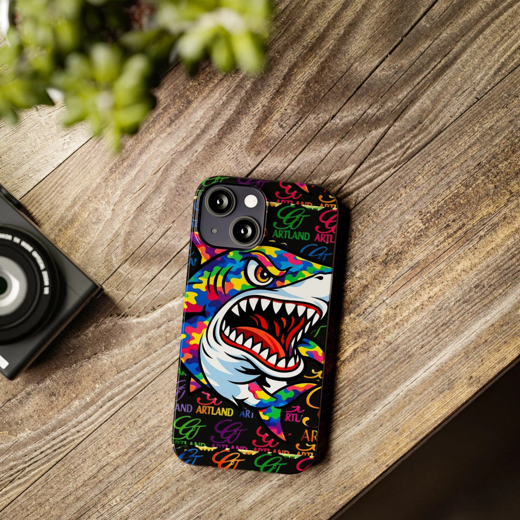 Colorful Shark GT Illustration Slim Phone Case | Neon Graffiti Pattern by GT