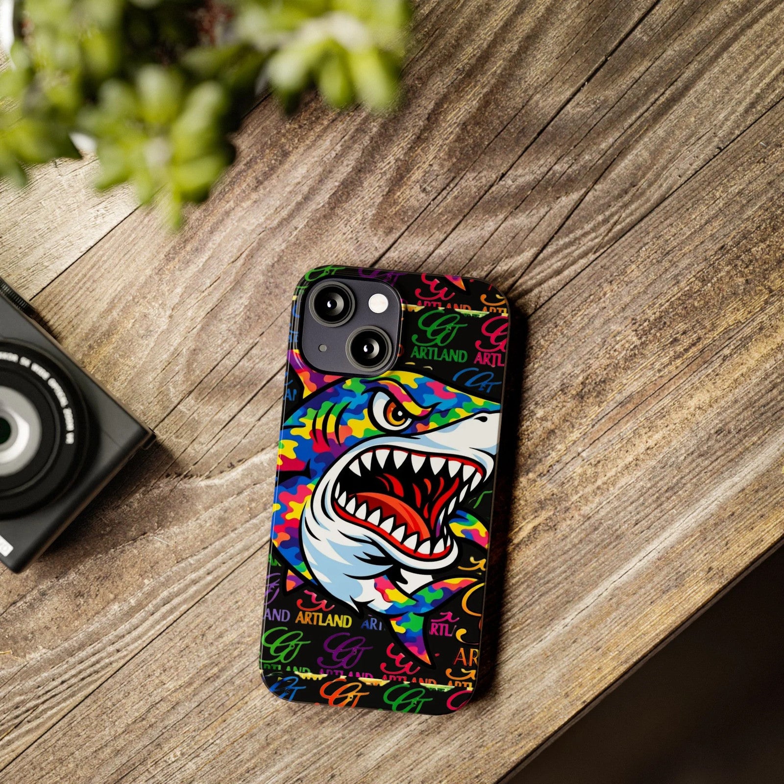 Colorful Shark GT Illustration Slim Phone Case | Neon Graffiti Pattern by GT