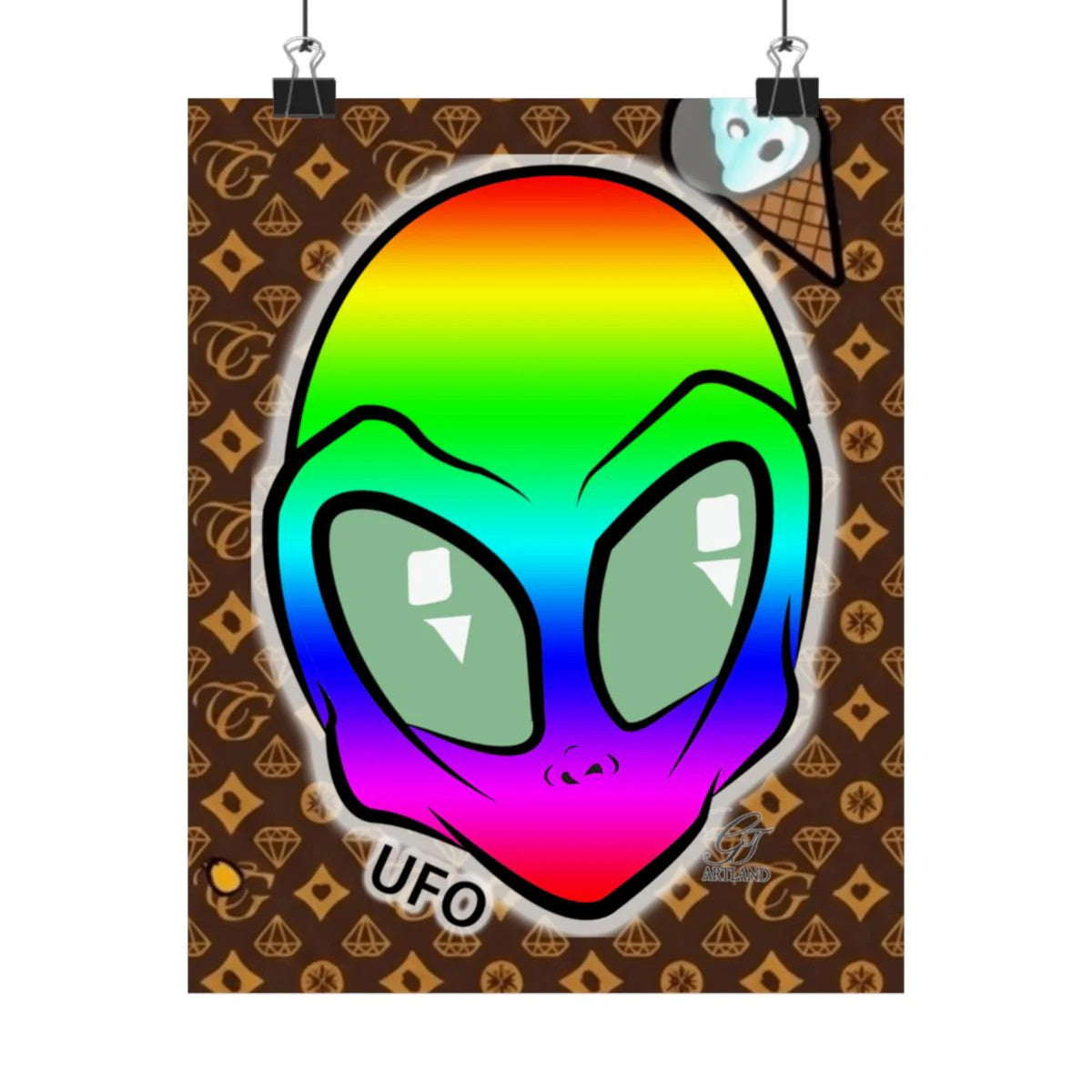 Rainbow Alien UFO Designer High Fashion Graffiti Designer Matte Vertical