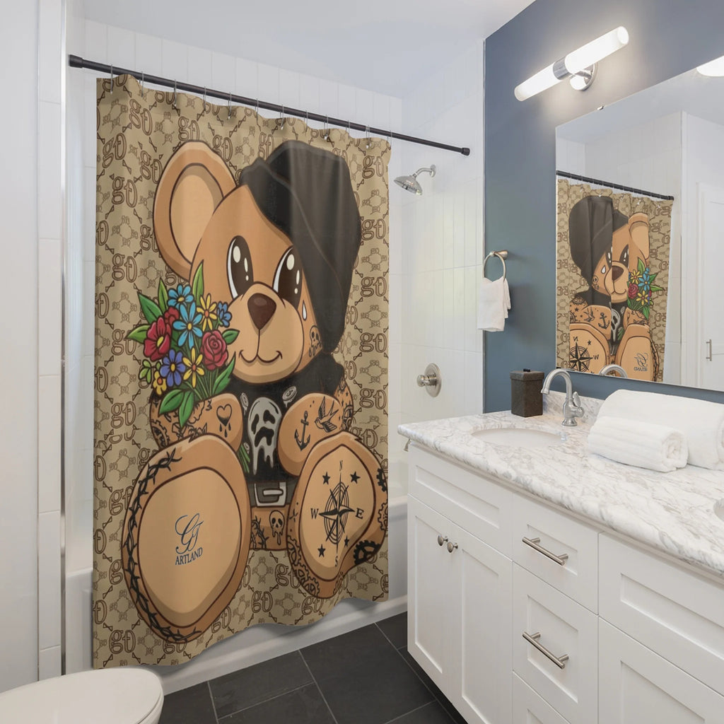 Tattooed Teddy Bear Shower Curtain by GT Artland