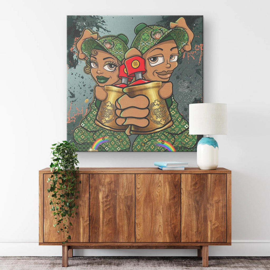 Spray Can Ebony Couple Designer Lucky Art Saint Patrick's Day Theme Canvas Wrap