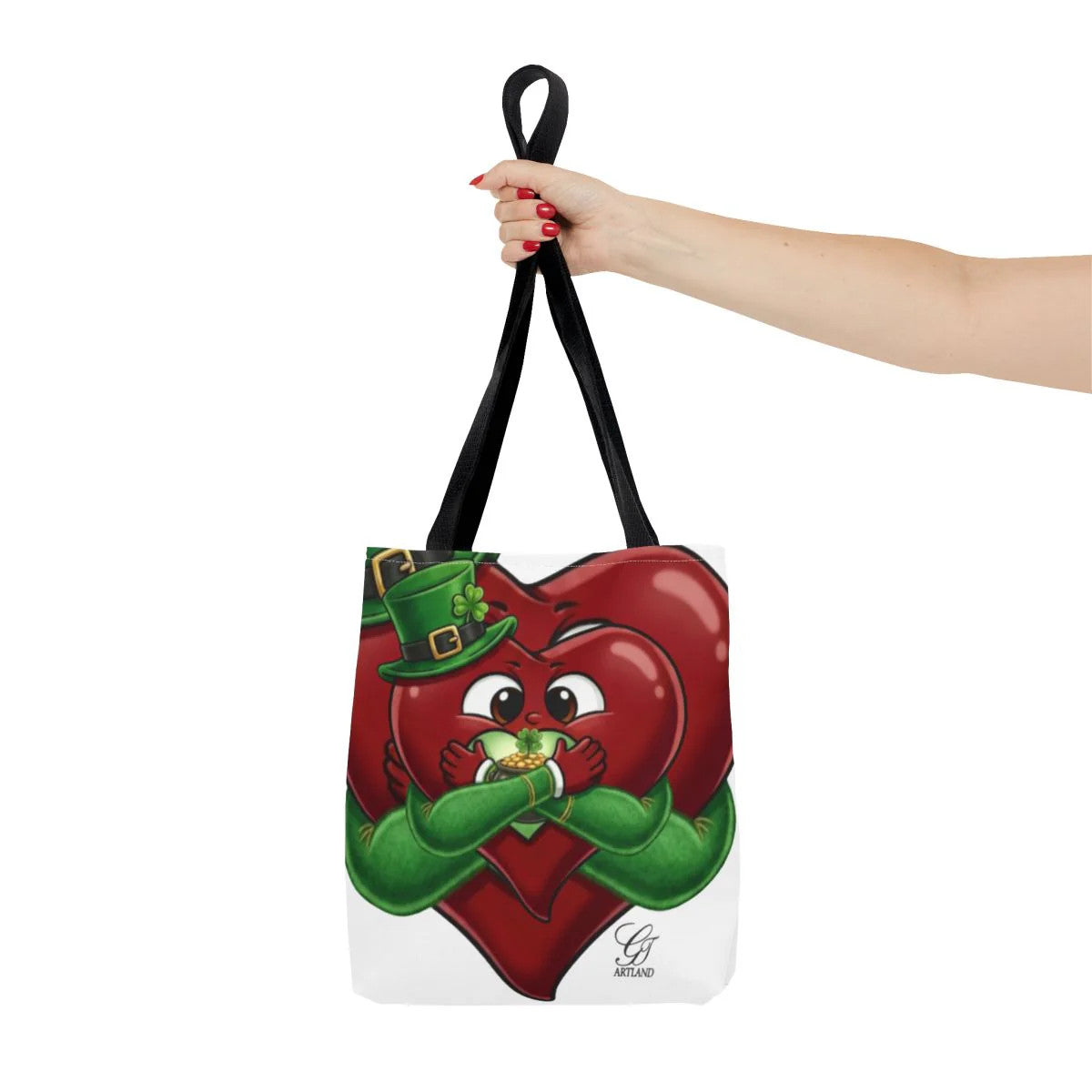 Shamrock Leprechaun Cute Heart Holding Pot of Gold Tote Bag by GT Artland
