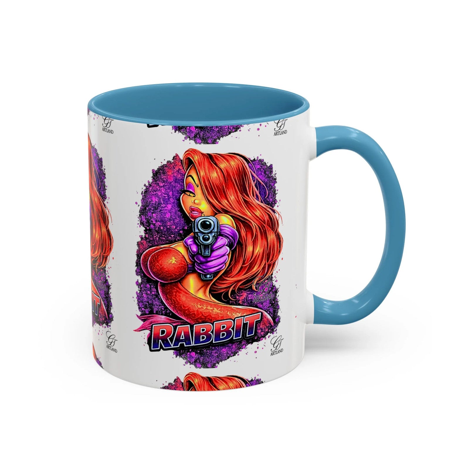 Pinup Redhead Vixen with Gun Rabbit Mug | Accent Coffee Mug 11oz 15oz by GT