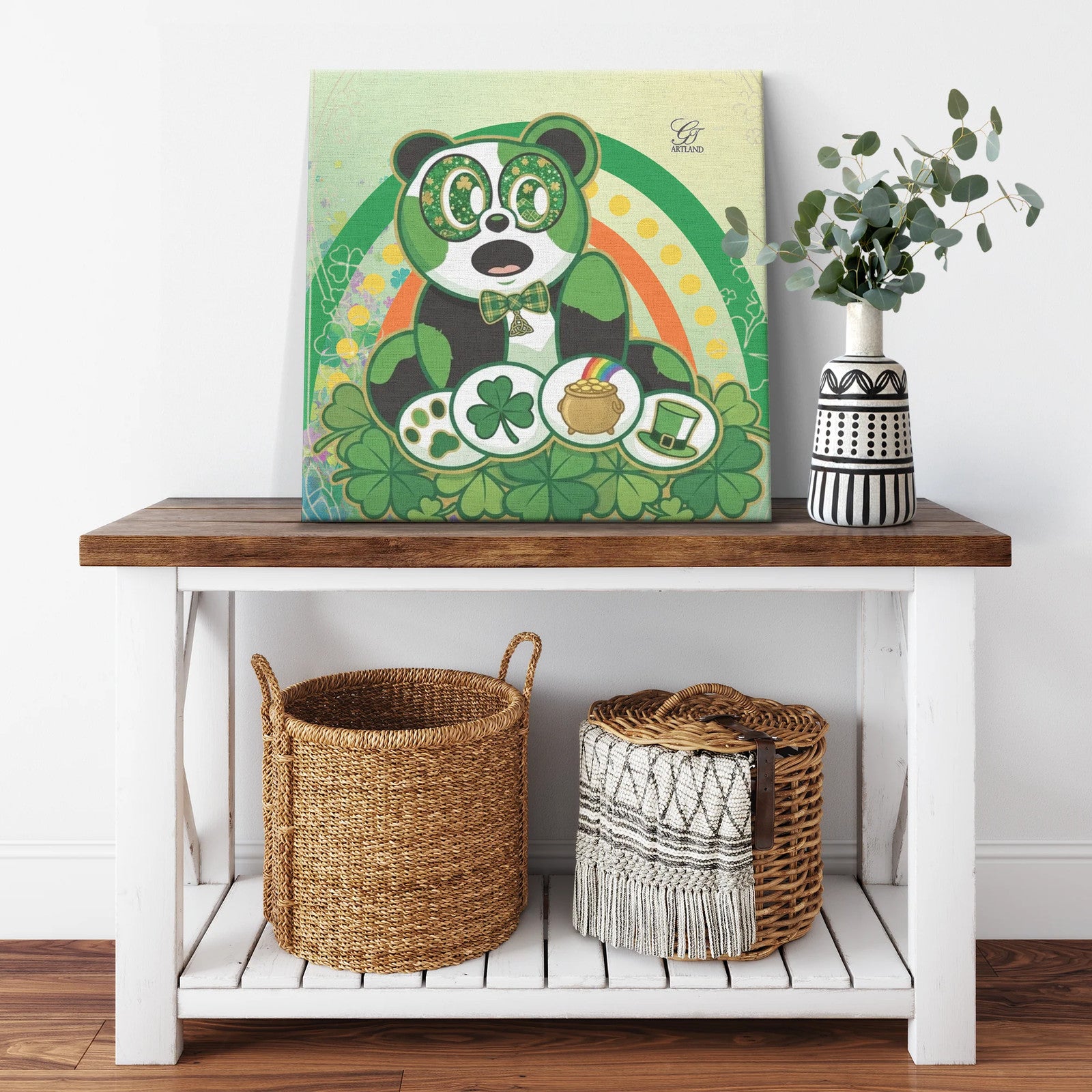 Panda St Patrick Rainbow Designer Irish Abstract Canvas Wrap by GT Artland
