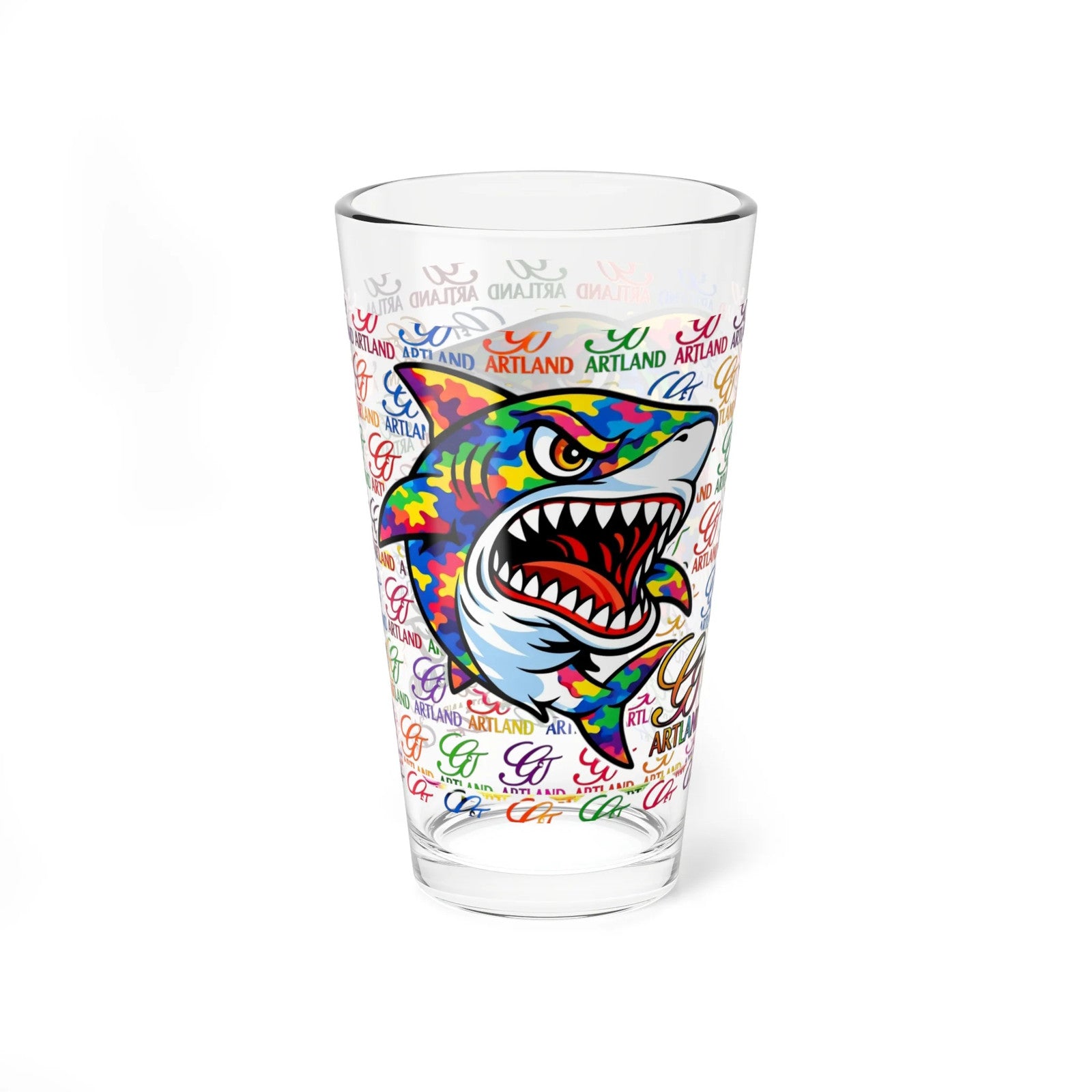 Colorful Shark GT Illustration Mixing Glass by GT Artland