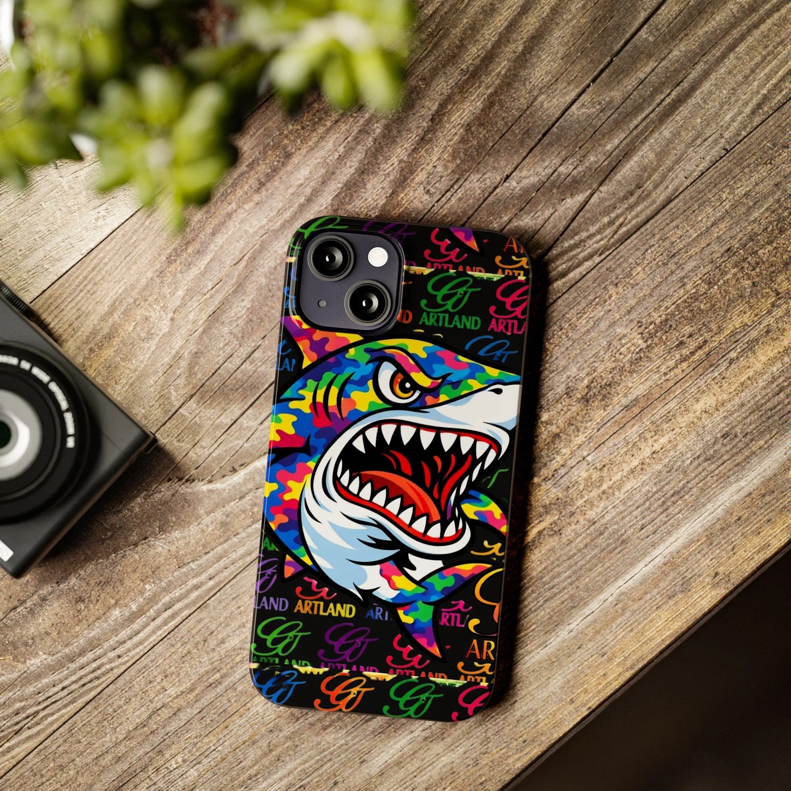 Colorful Shark GT Illustration Slim Phone Case | Neon Graffiti Pattern by GT
