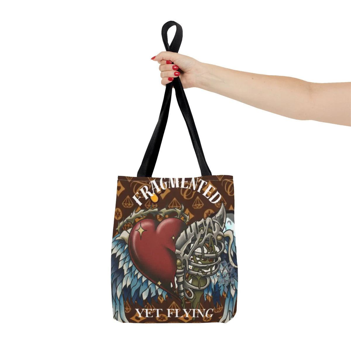 Fragmented yet flying Motivational tattoo Heart with Wings and Skeleton Equal
