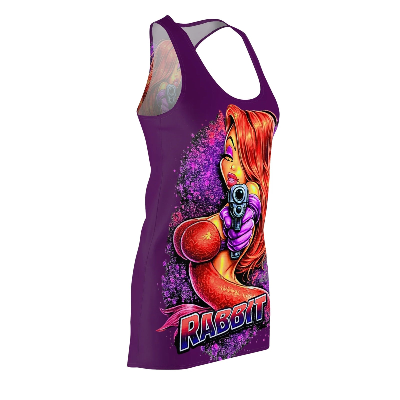 Rabbit Vixen Redhead with Gun Racerback Dress | Rabbit Graphic, Purple by GT