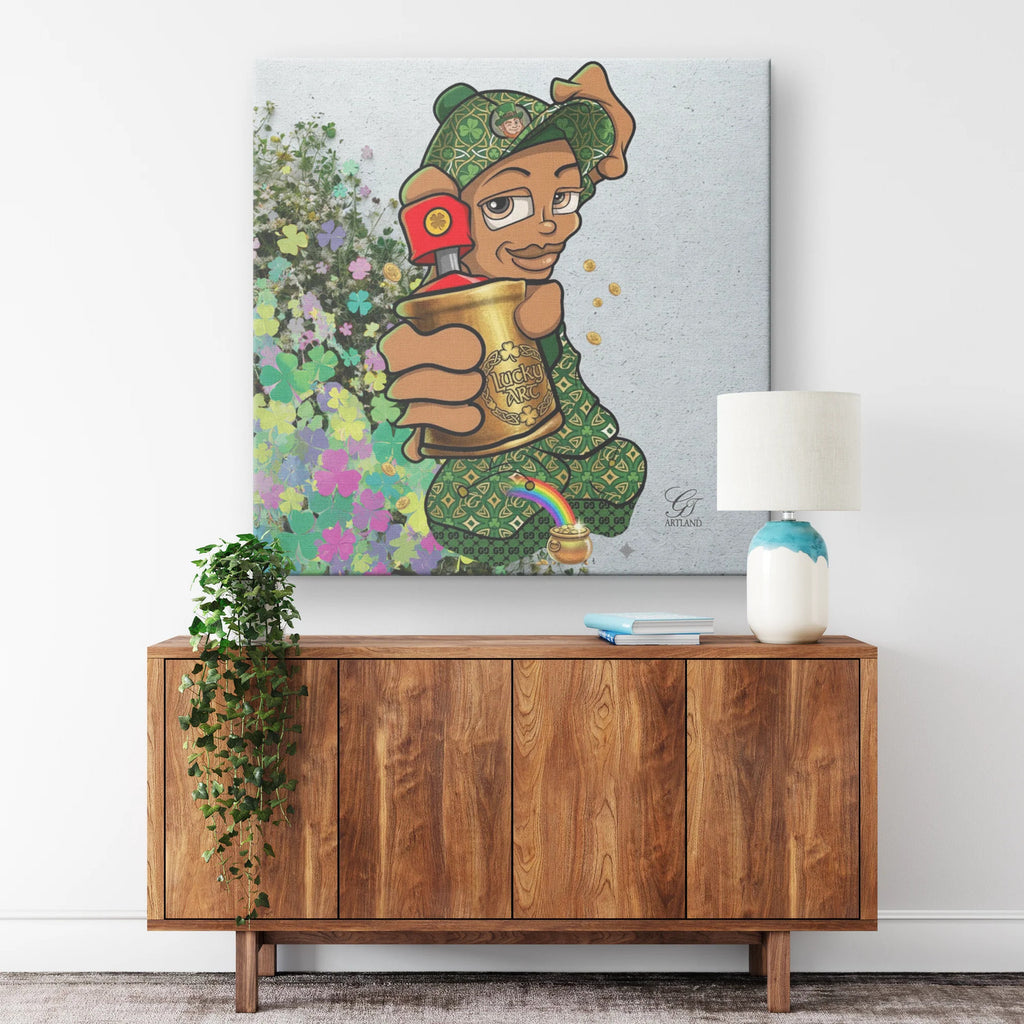 Spray Can Ebony Kid Designer Lucky Art Saint Patrick's Day Theme Canvas Wrap by