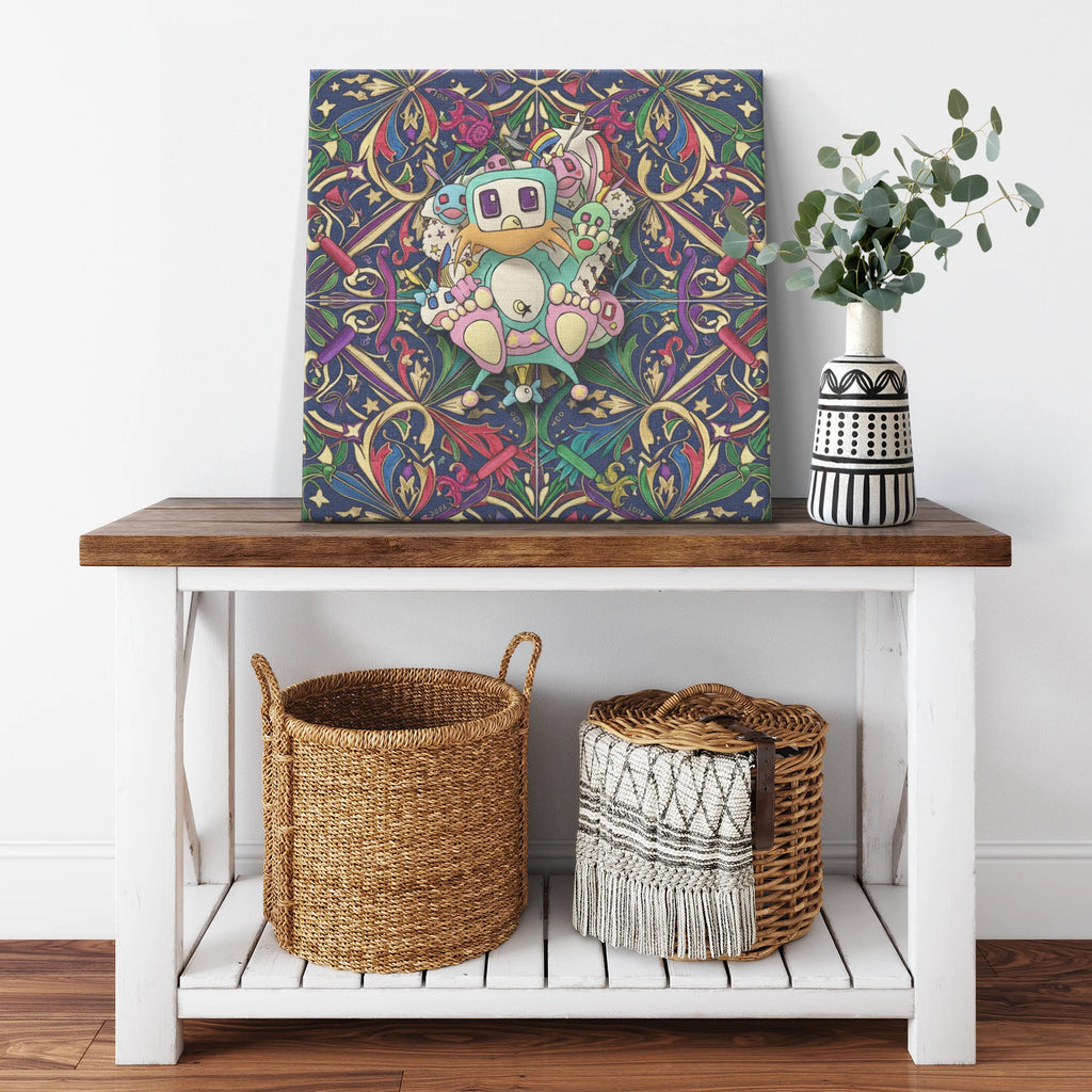 Poon Colorful Playful Masterpiece Monogram Pattern Square Canvas Wrap by GT
