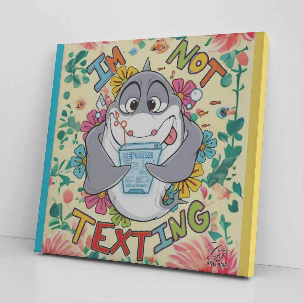 Comic Shark "Humor" ,"I'm Not Texting" Square Canvas Wrap by GT Artland