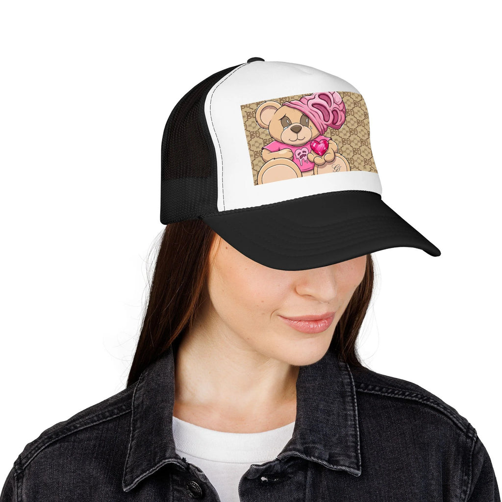 Pink Teddy Bear Heart Foam Trucker Hat | Cute Bear Patch by GT Artland