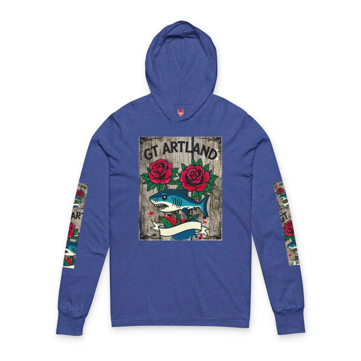 Rose Shark Tattoo Designer High Fashion Unisex Hooded Long Sleeve Tee by GT