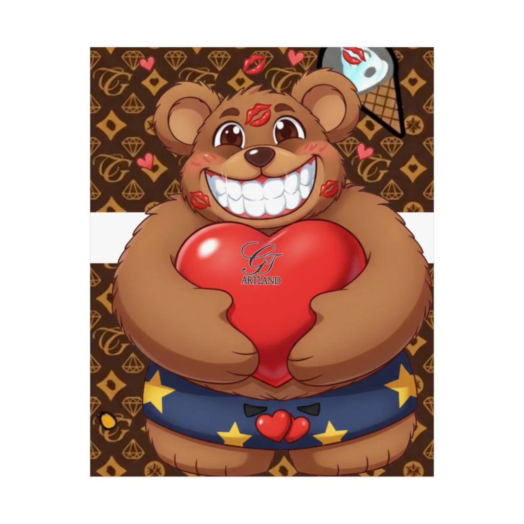 Bear Hugging Heart Kissy Designer High Fashion Graffiti Designer Matte Vertical