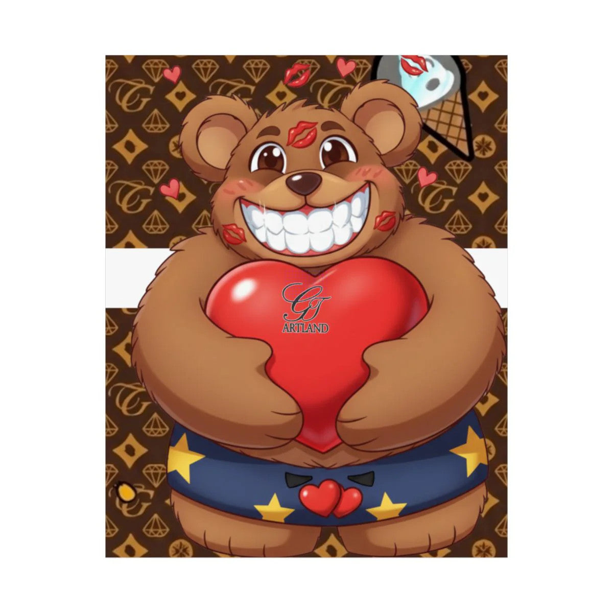 Bear Hugging Heart Kissy Designer High Fashion Graffiti Designer Matte Vertical