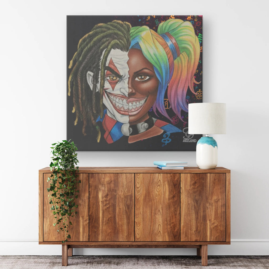 Joka Harley Twin Flame 2 Face Character Ebony Edition Square Canvas Wrap by GT