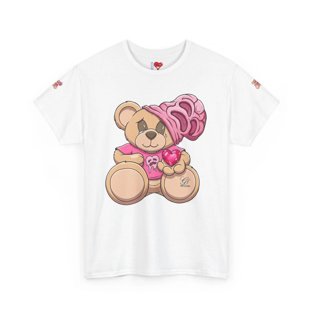 Pink Bear with Brain Beanie T-Shirt | Cute Teddy Illustration by GT Artland