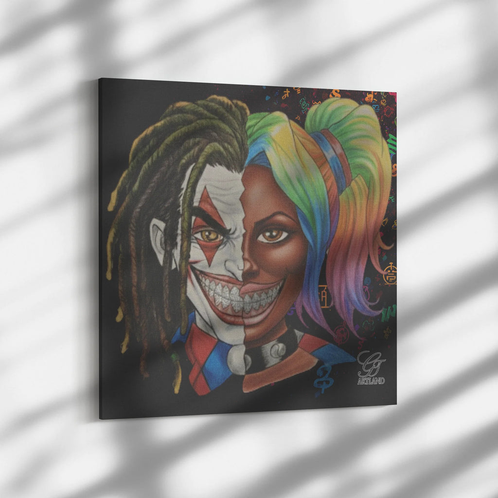 Joka Harley Twin Flame 2 Face Character Ebony Edition Square Canvas Wrap by GT