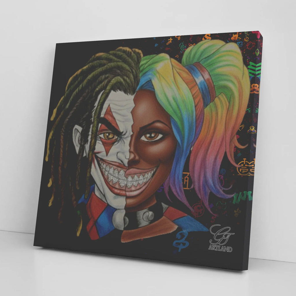 Joka Harley Twin Flame 2 Face Character Ebony Edition Square Canvas Wrap by GT