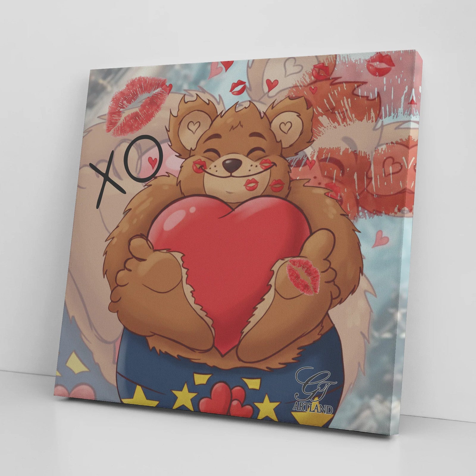 XO Insta Manga Teddy Bear Love Heart Cute Designer Square Canvas Wrap by GT