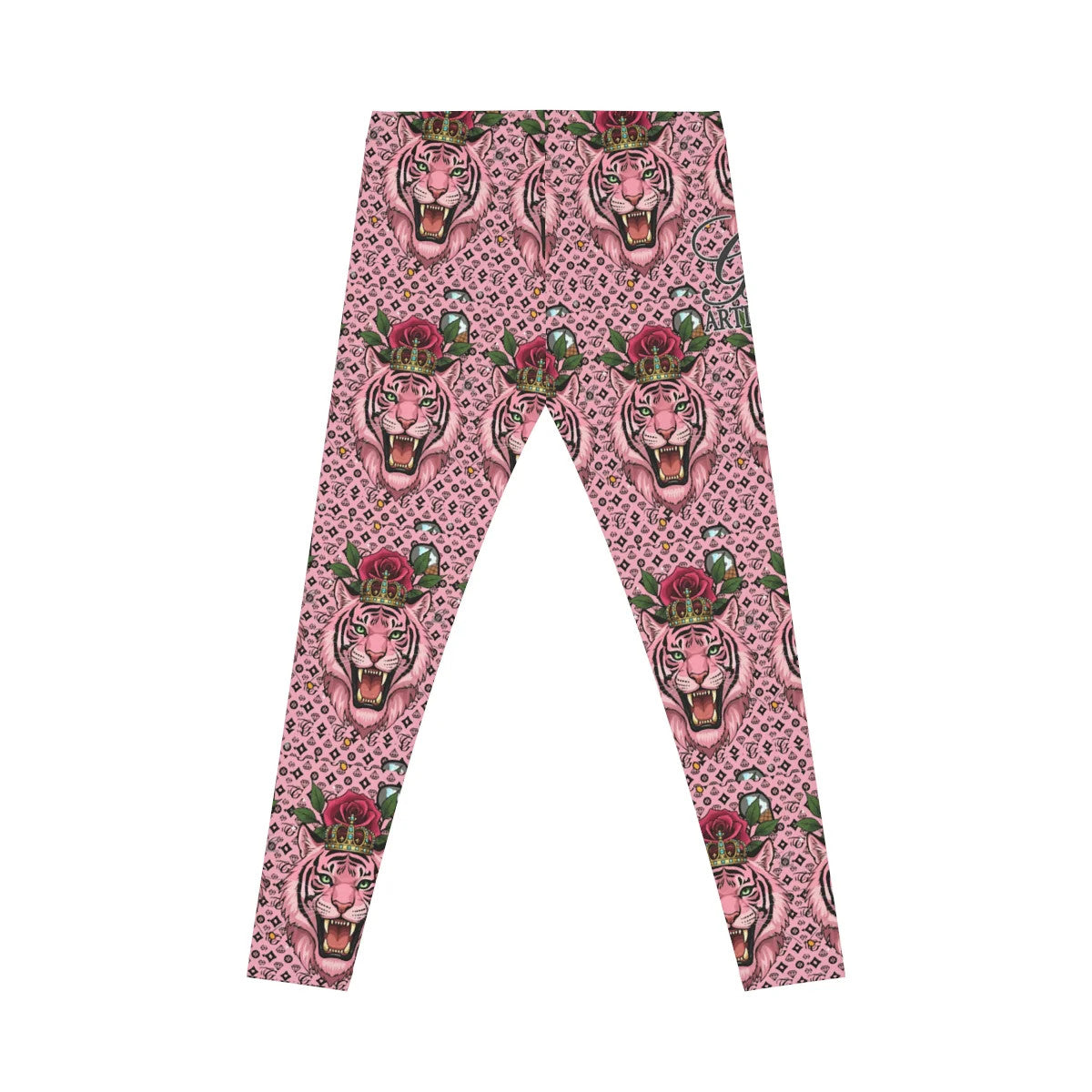 Pink Tiger Queen Rose Pattern Designer GT Women's Casual Leggings by GT Artland