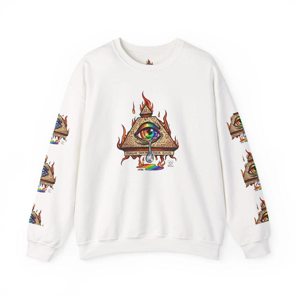 Psychedelic All-Seeing Eye Sweatshirt | Triangle Eye Flame Rainbow Drip by GT