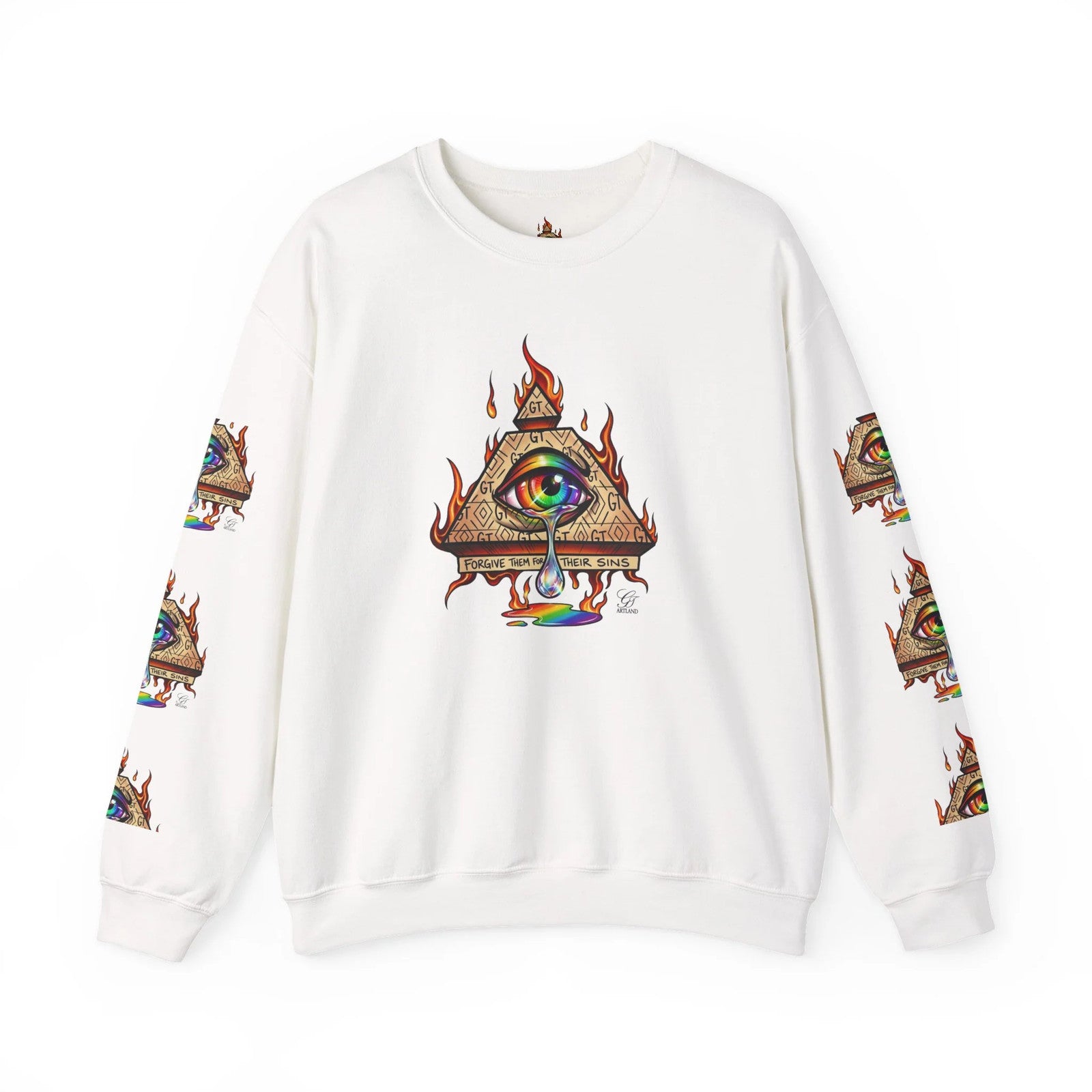Psychedelic All-Seeing Eye Sweatshirt | Triangle Eye Flame Rainbow Drip by GT