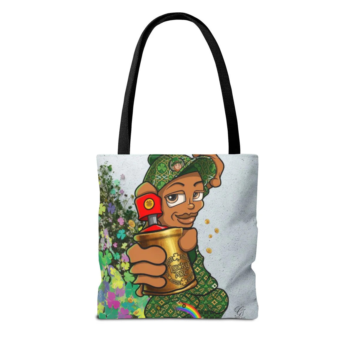 "Lucky Art" Spray Can Ebony Kid St Patrick Theme Designer Tote Bag by GT Artland