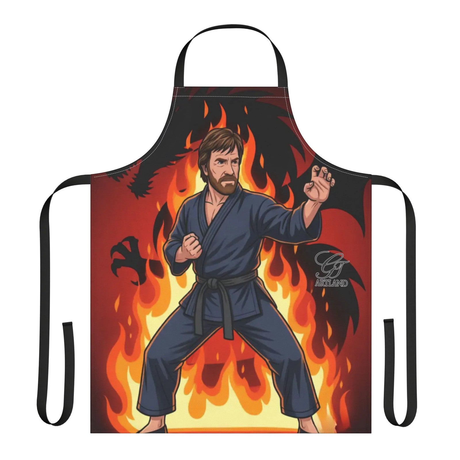 Martial Artist Chuck Norris in Flames Apron | Fire Karate Chef Apron by GT