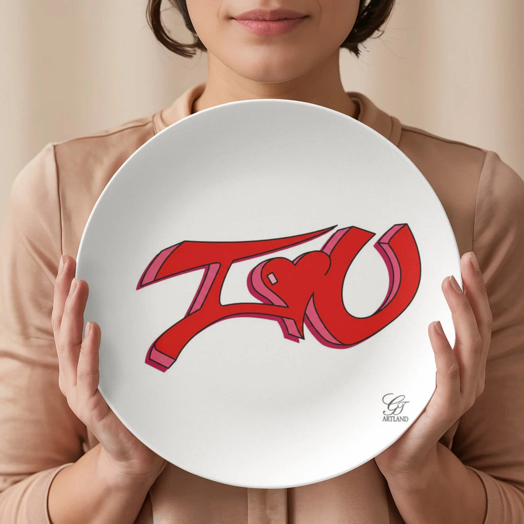 I love you 3d Tag Graphic Square 10” Plate by GT Artland