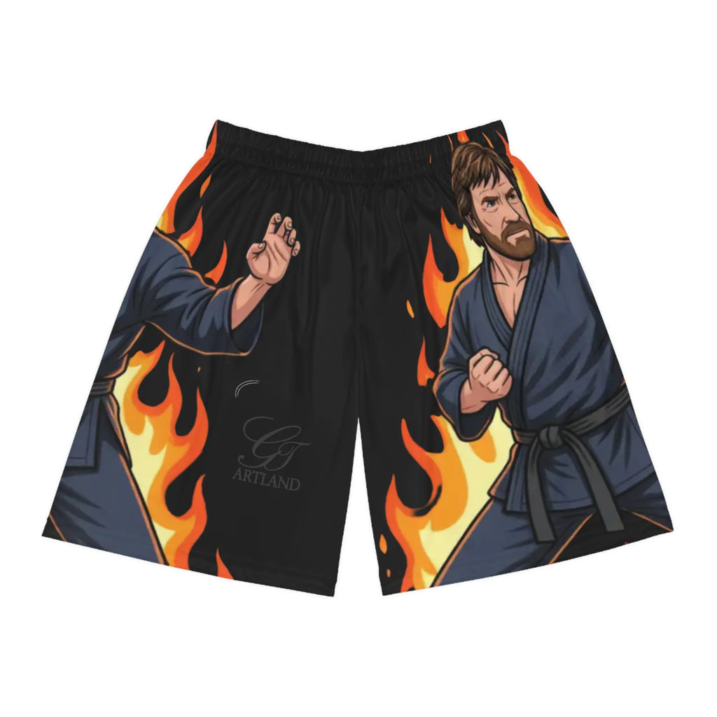 Martial Artist Chuck Norris Flames Basketball Shorts | Printed Athletic Shorts