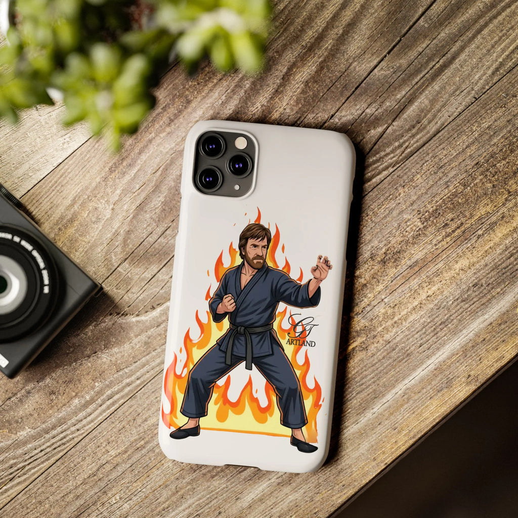 Karate Master Chuck Norris Illustration Slim Phone Case | Martial Arts Flames