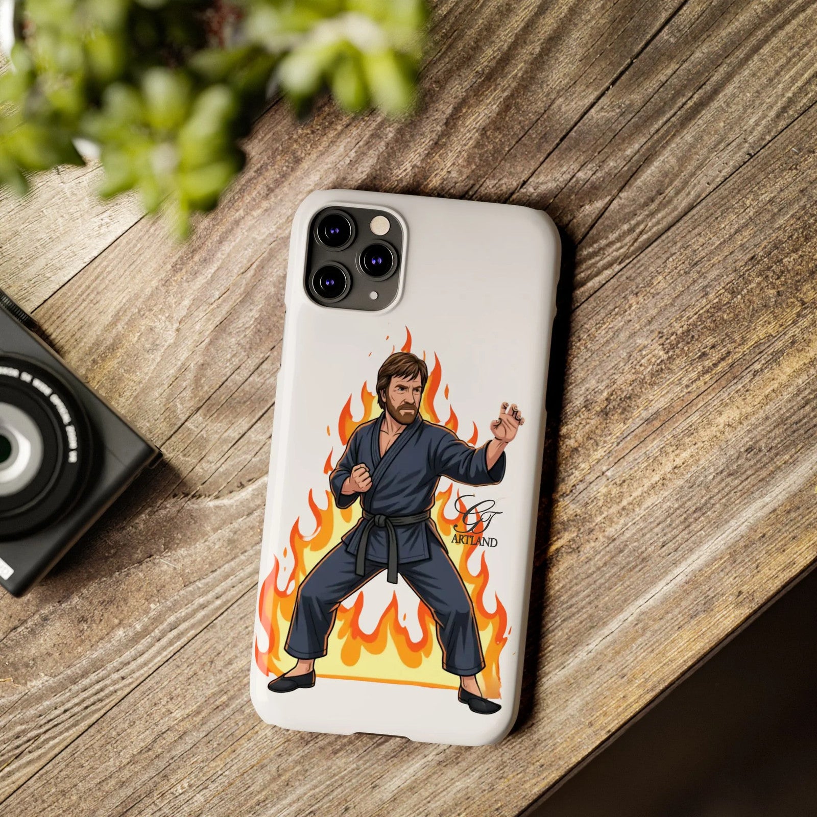 Karate Master Chuck Norris Illustration Slim Phone Case | Martial Arts Flames