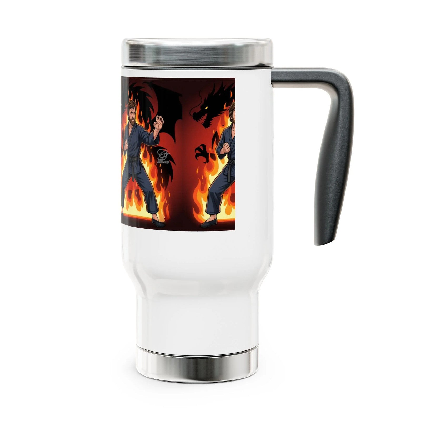 Flaming Martial Artist Chuck Norris Travel Mug | Stainless Steel 14oz by GT