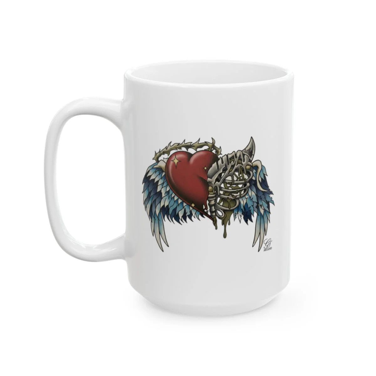 Ripped Heart With Wings Ceramic Mug, (11oz, 15oz) by GT Artland