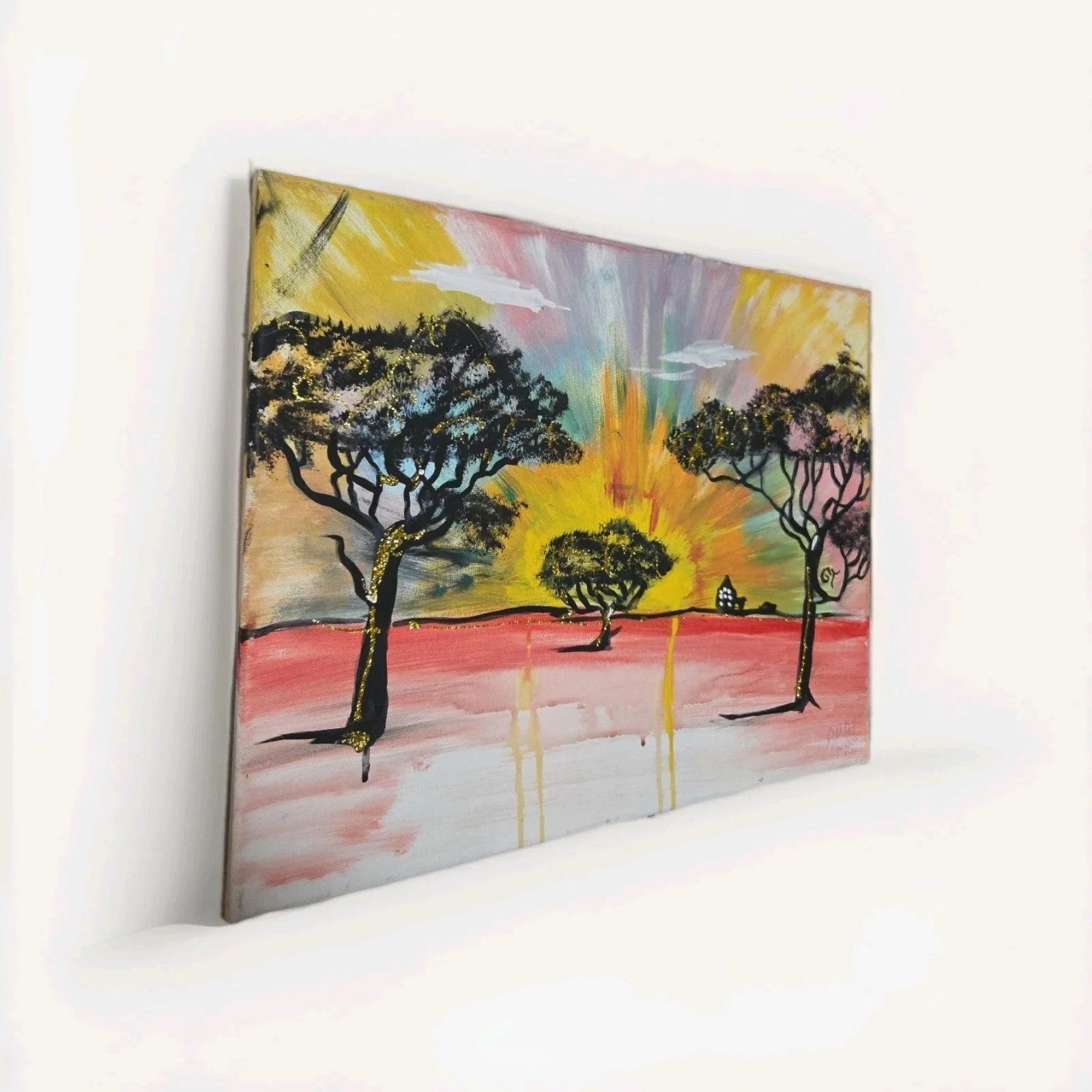 African Safari Original Painting With Glitter 16 X 20 In Collectors Canvas
