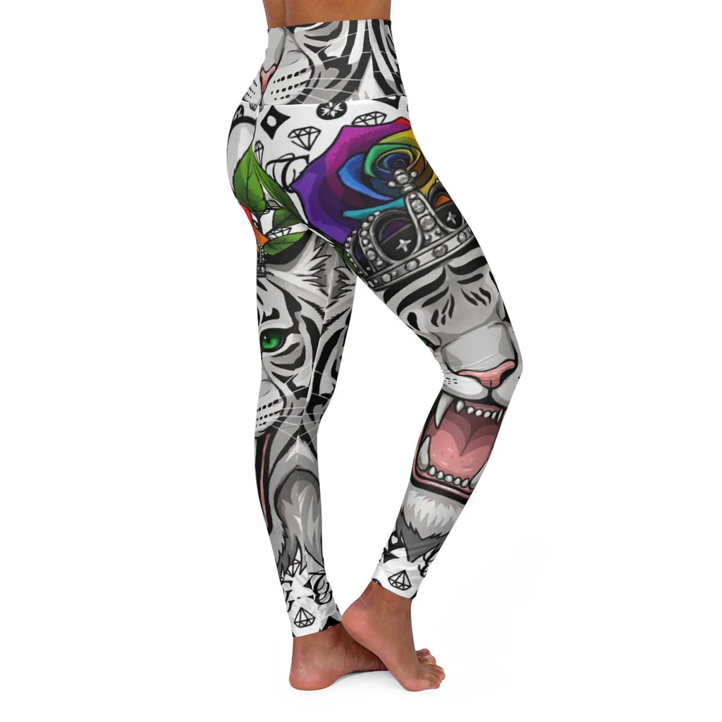White Tiger Urban Designer Swag High Waisted Yoga Leggings by GT Artland