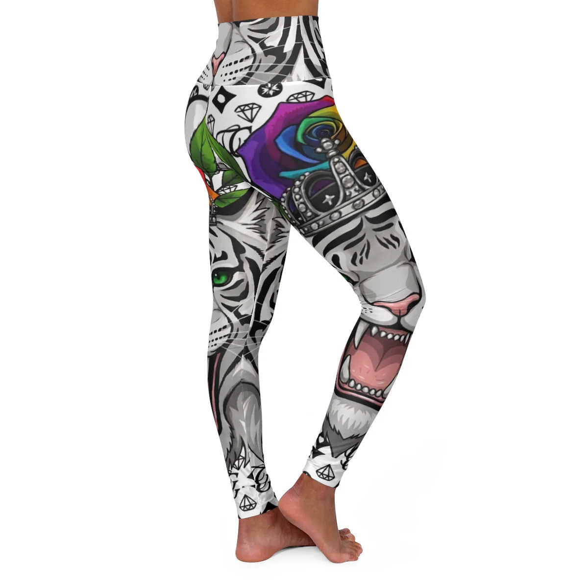 White Tiger Urban Designer Swag High Waisted Yoga Leggings by GT Artland
