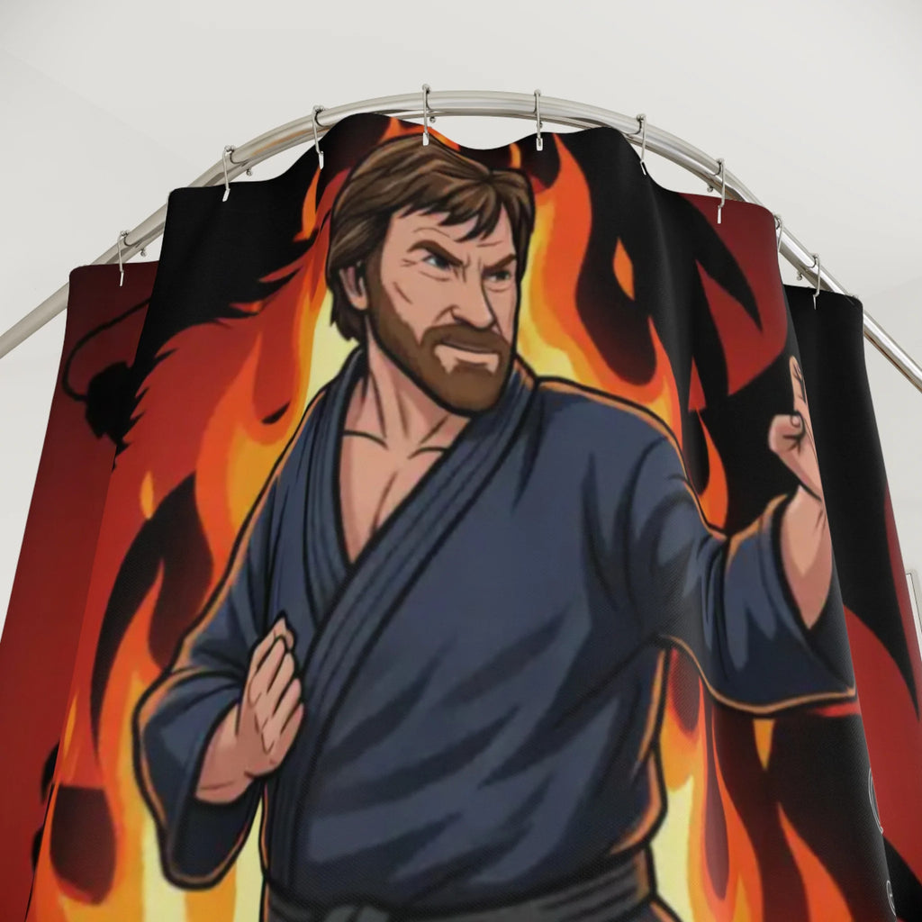 Karate Master Chuck Norris Shower Curtain | Martial Arts Flames Bathroom Decor
