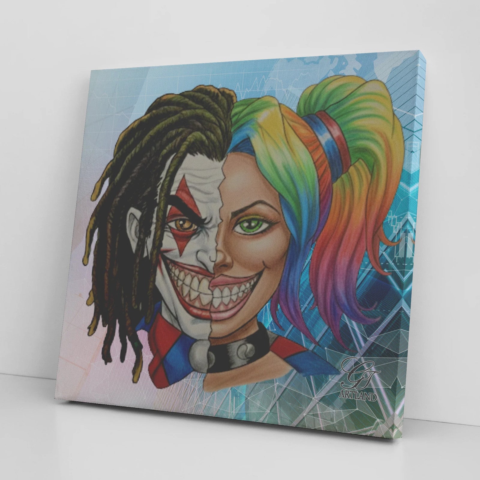 Joka Harley Twin Flame 2 Face Character Ivory Edition Square Canvas Wrap by GT
