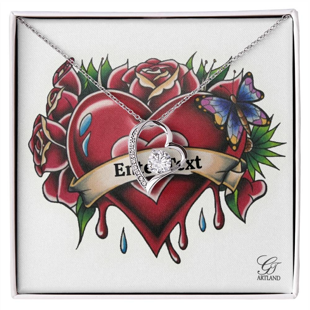 Hearts And Roses Classic Personalized Luxury Necklace (Rhodium) + Luxury Box by