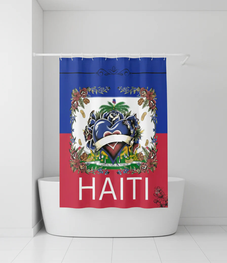 Haiti 🇭🇹 Flag with Blue Heart and Custom Ribbon Personalized "Text"
