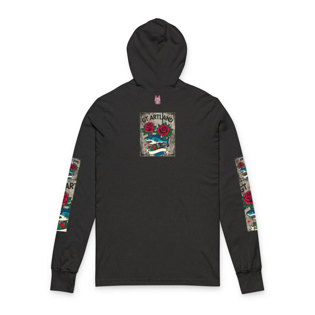 Rose Shark Tattoo Designer High Fashion Unisex Hooded Long Sleeve Tee by GT