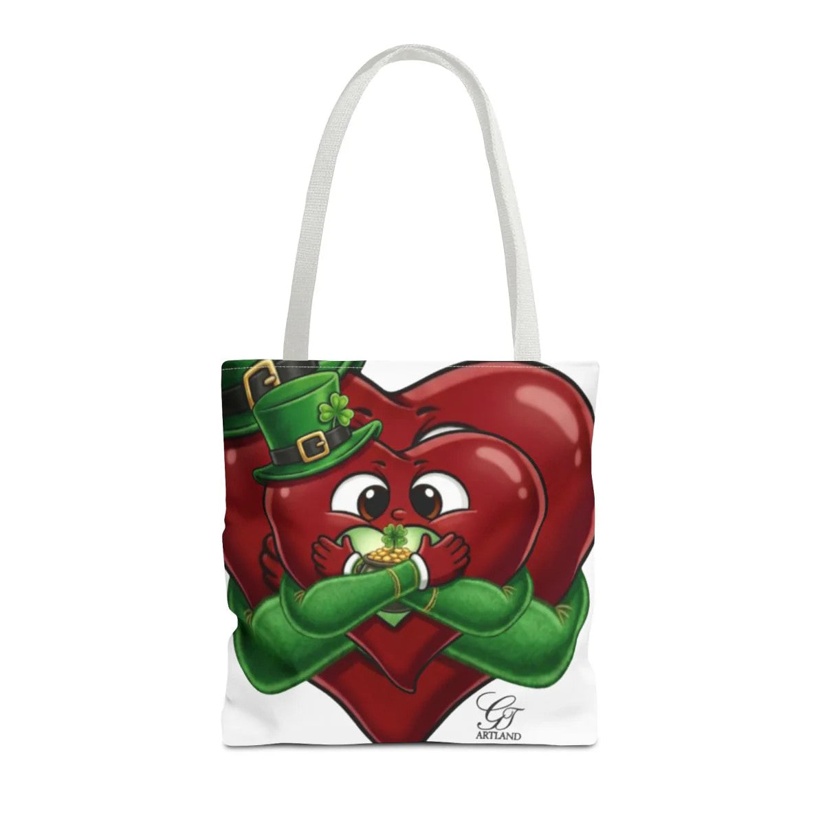 Shamrock Leprechaun Cute Heart Holding Pot of Gold Tote Bag by GT Artland