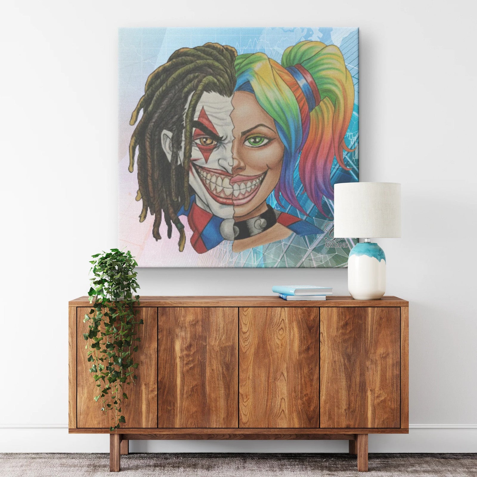 Joka Harley Twin Flame 2 Face Character Ivory Edition Square Canvas Wrap by GT