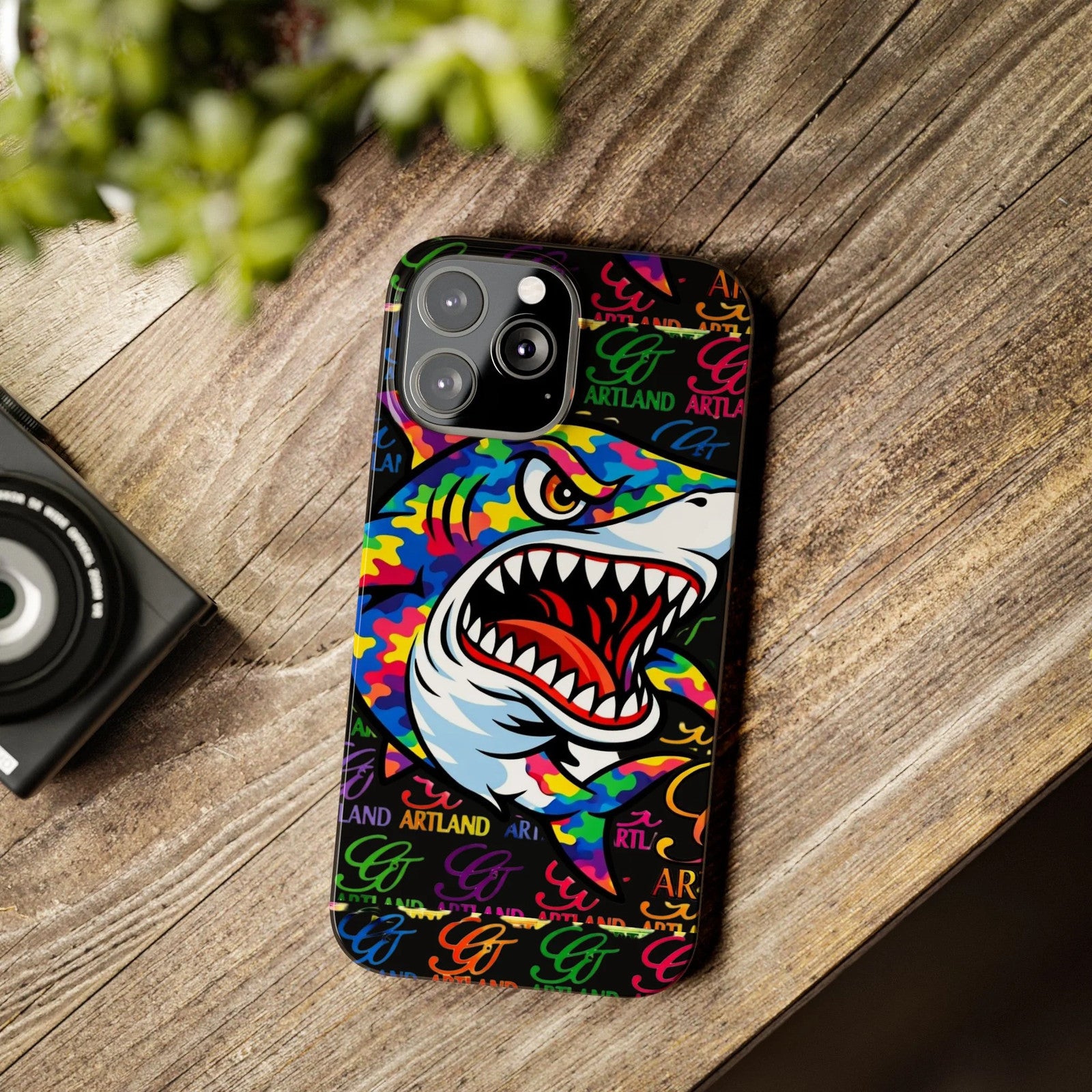 Colorful Shark GT Illustration Slim Phone Case | Neon Graffiti Pattern by GT
